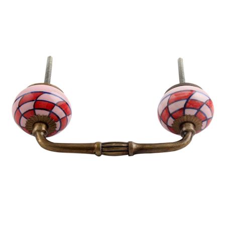 Pink Red Check Ceramic Bridge Handle