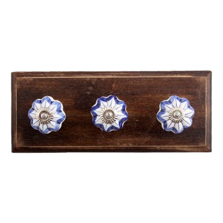 Periwinkle Blue Ceramic Wooden Hooks