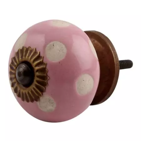 Pink Etched Dot Ceramic Drawer Knob