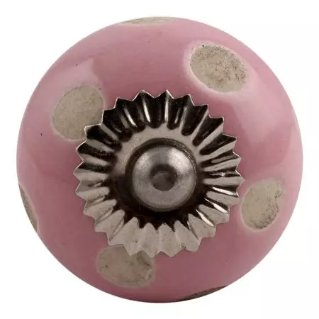 Pink Etched Dot Ceramic Drawer Knob