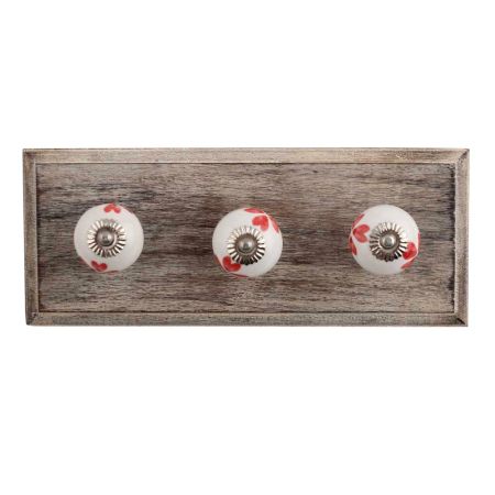 Red Heart Ceramic Wooden Hooks