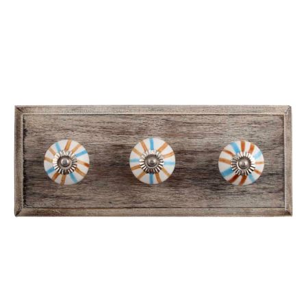 Blue Brown Rays Ceramic Wooden Hooks