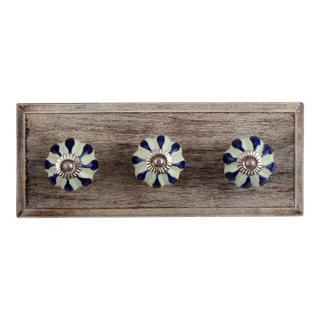 Green Drop Ceramic Wooden Hooks