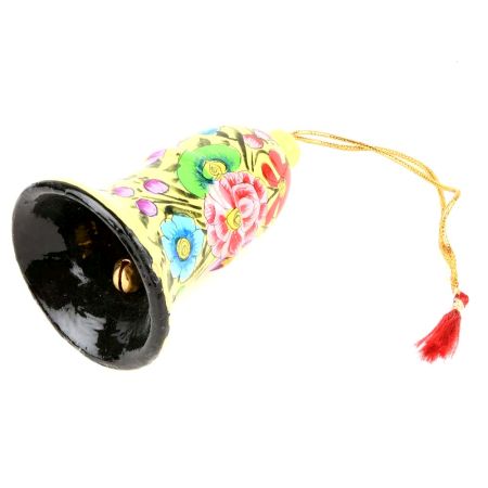 Lemon Yellow Hand Painted Colorful Floral Hanging Paper Mache Bell