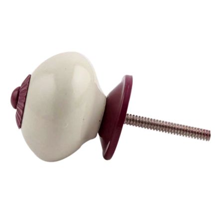 Cream Round Purple Fitting Ceramic Knob