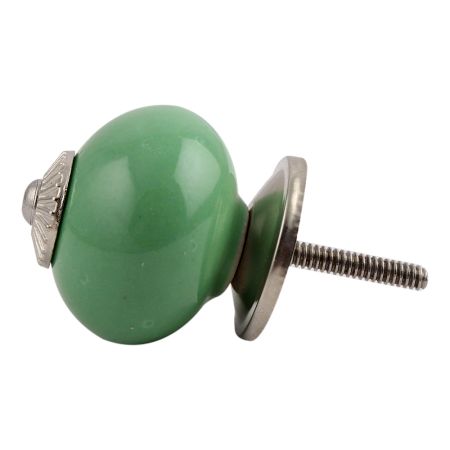 Solid Pea Green Silver Fitting Ceramic Drawer Knob