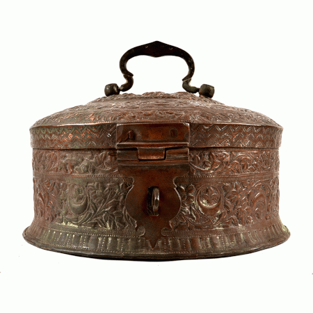 Indian Round Handmade Pierced Cast Brass Box for Jewellery 