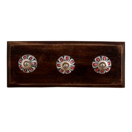 Red Black Drop Ceramic Wooden Hooks