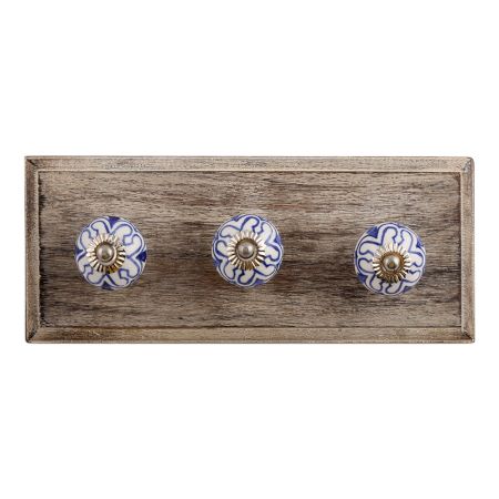 Geoffrey Blue Ceramic Wooden Hooks