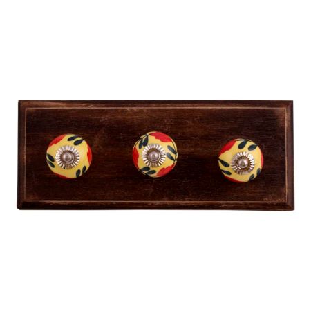 Red Flower Ceramic Wooden Hooks