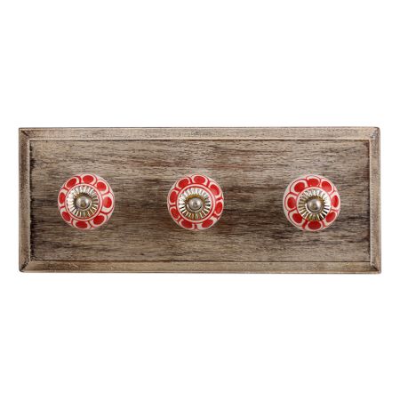 Red Baluster Ceramic Wooden Hooks