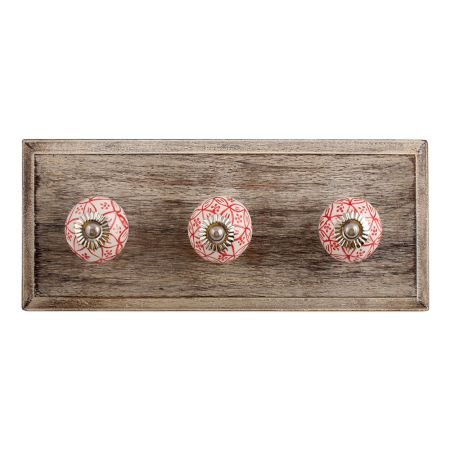 Red Leaf Ceramic Wooden Hooks