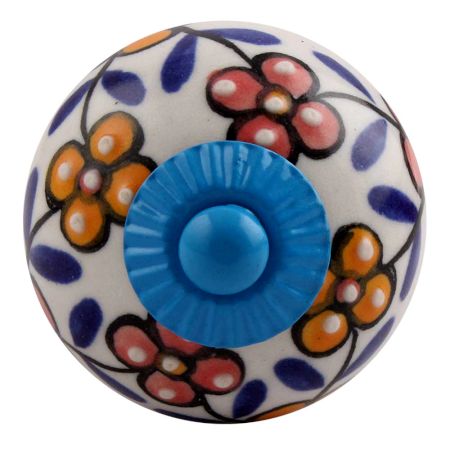Mustard Red Tiny Turquoise Fitting Ceramic Drawer Knob