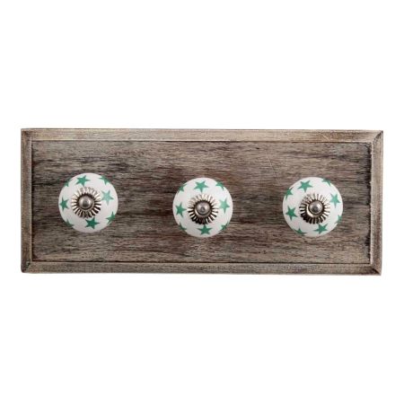 Sea Green Star Ceramic Wooden Hooks