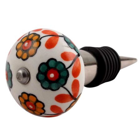 Sea Green Mustard Sunflower Ceramic Wine Stopper
