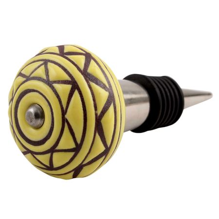 Brown Pattern Etched Ceramic Wine Stopper