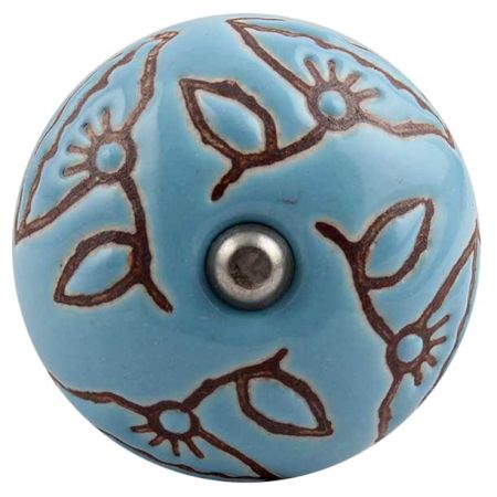 Turquoise Calla Lily Brown Etched Ceramic Wine Stopper