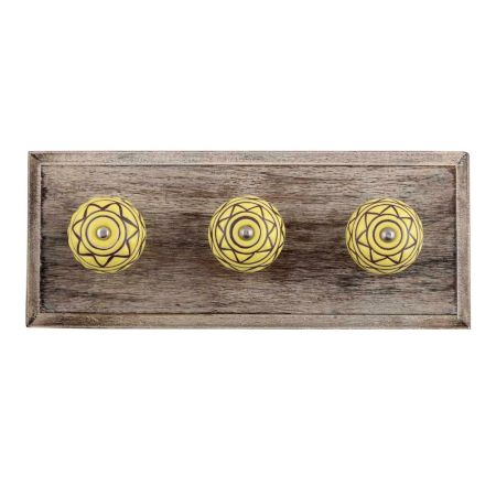 Brown Pattern Etched Ceramic Wooden Hooks