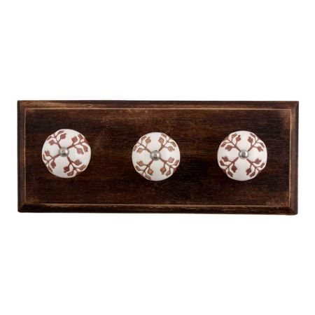 Brown Leaf Cut Flower Etched Ceramic Wooden Hooks
