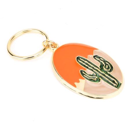 Brass Green Cactus In Spherical Shaped Orange Pale Pink Key Chain