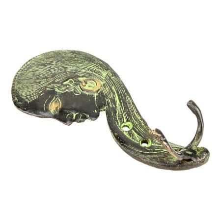 Bronze Face with Long Hair Hooks with Patina