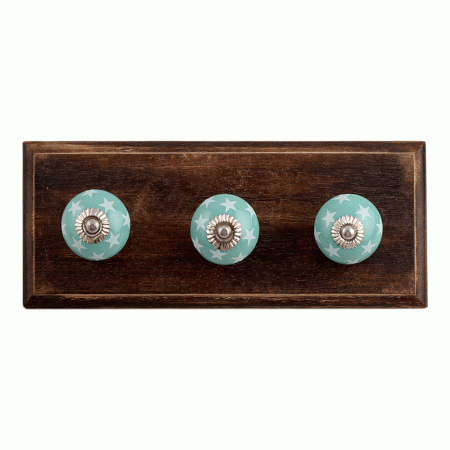 Sea Green Star Ceramic Wooden Hooks