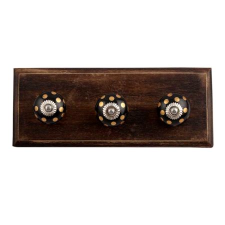Golden Dot Ceramic Wooden Hooks