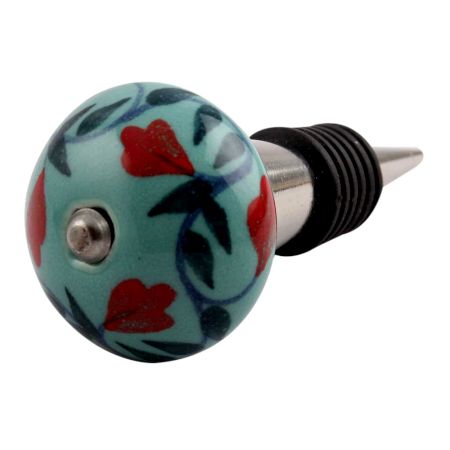 Sea Green Flower Ceramic Wine Stopper