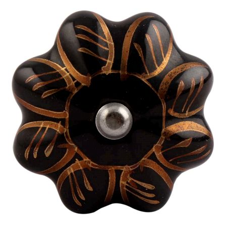 Black Golden Leaf Big Melon Ceramic Wine Stopper