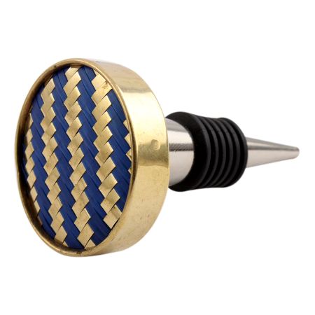 Round Navy Blue Metal And Wooden Wine Stopper