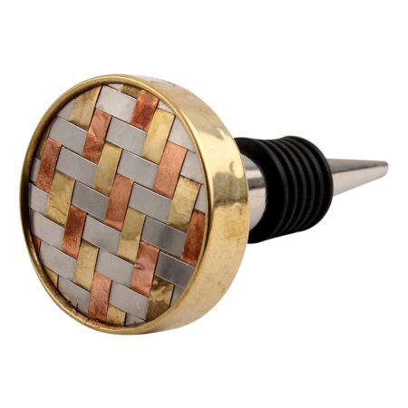 Silver Round Metal And Wooden Wine Stopper