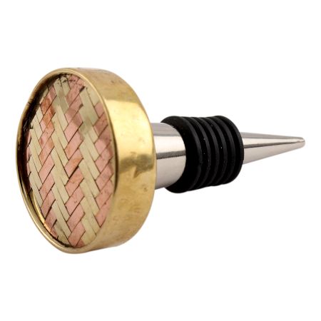 Golden Round Metal And Wooden Wine Stopper