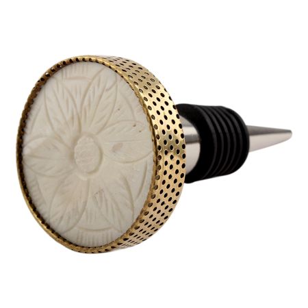 Round Cream Flower Metal And Bone Wine Stopper