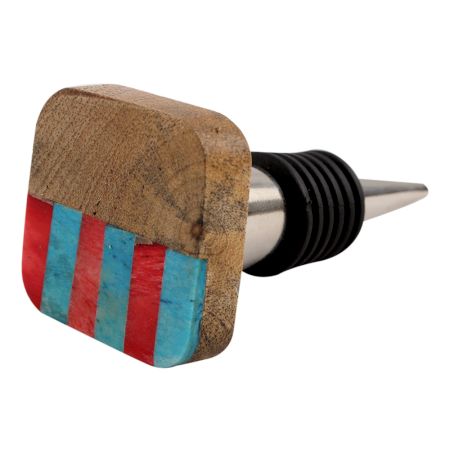 Square Striped Wooden Wine Stopper