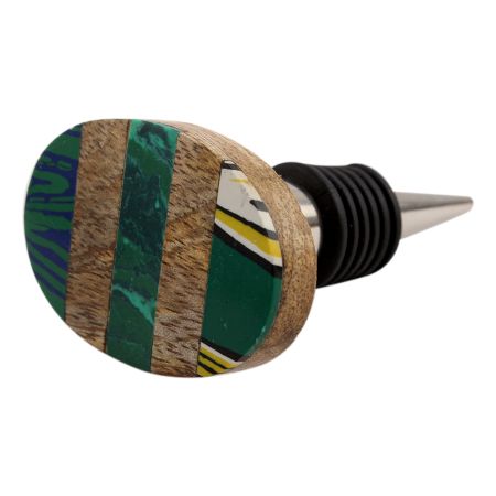 Green Oval Wooden Wine Stopper