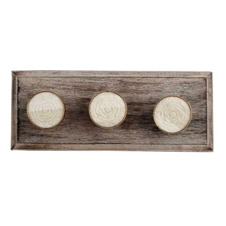 Cream Round Rose Bone and Metal Wooden Hooks