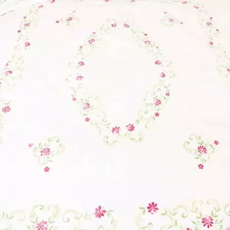 White Cotton Hand Embroidered Pink Petals leaves Duvet Cover+2Pillow Cover