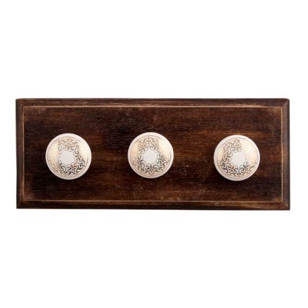 Golden Rangoli Pattern Flat Ceramic Wooden Hooks