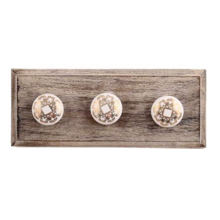 Golden Flower Flat Ceramic Wooden Hooks