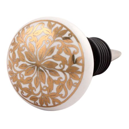 Golden Ornamental Flower Flat Ceramic Wine Stopper