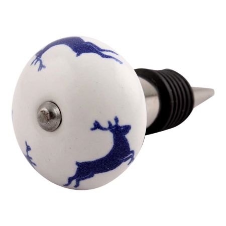 Blue Runing Rein Deer Pattern Ceramic Wine Stopper
