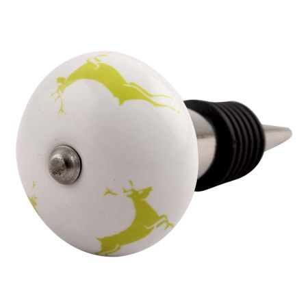 Lime Runing Rein Deer Pattern Ceramic Wine Stopper