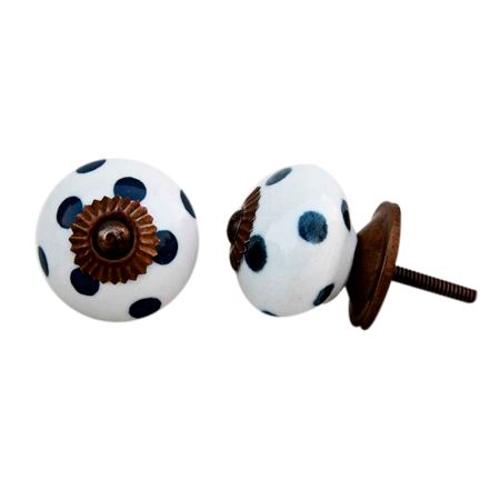 White Dark Grey Polka Dotted Knob