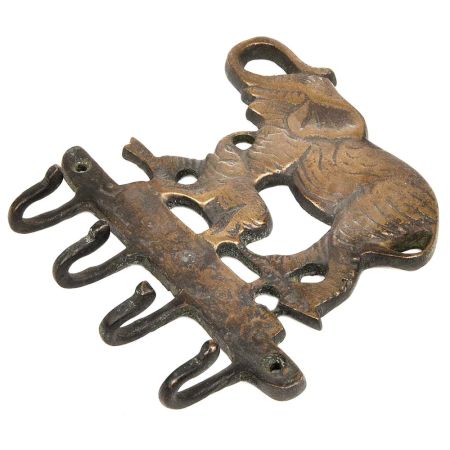 Brass Mother and Baby Elephant Four Hooks