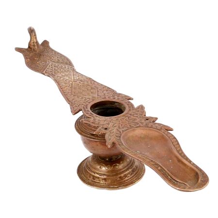 Brass Leaf Shaped Sacred Lamp with Oil Reservoir