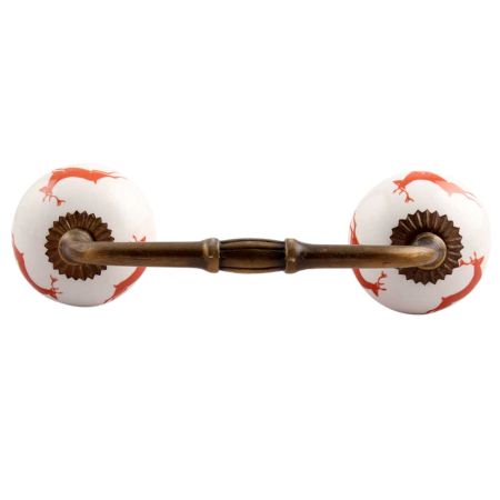 Brick Red Running Rein Deer Pattern Ceramic Bridge Handle
