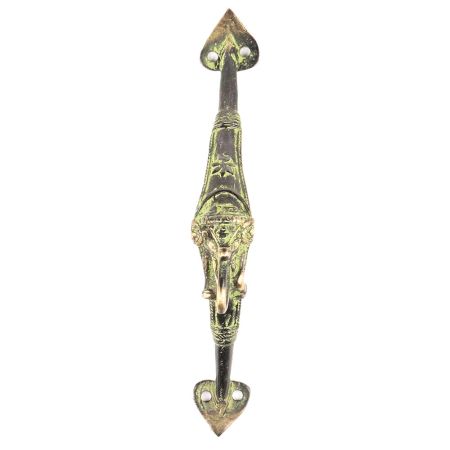 Bronze Door Handle with Elephant Face and Patina