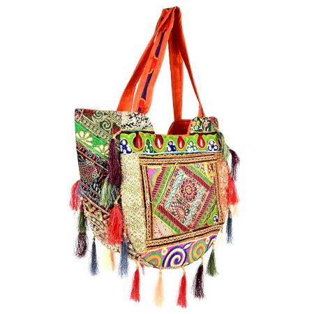 Orange Sling Tribal Banjara Bag With Tassels