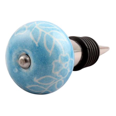 Turquoise Leaf Floral Ceramic Wine Stopper