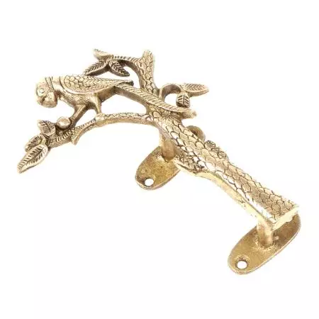 Golden Brass Parrot On Tree Door Handle